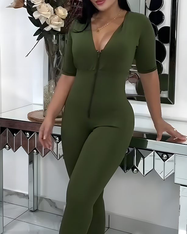 Mid-Length Sleeve Hip Lifting Bodycon Jumpsuit