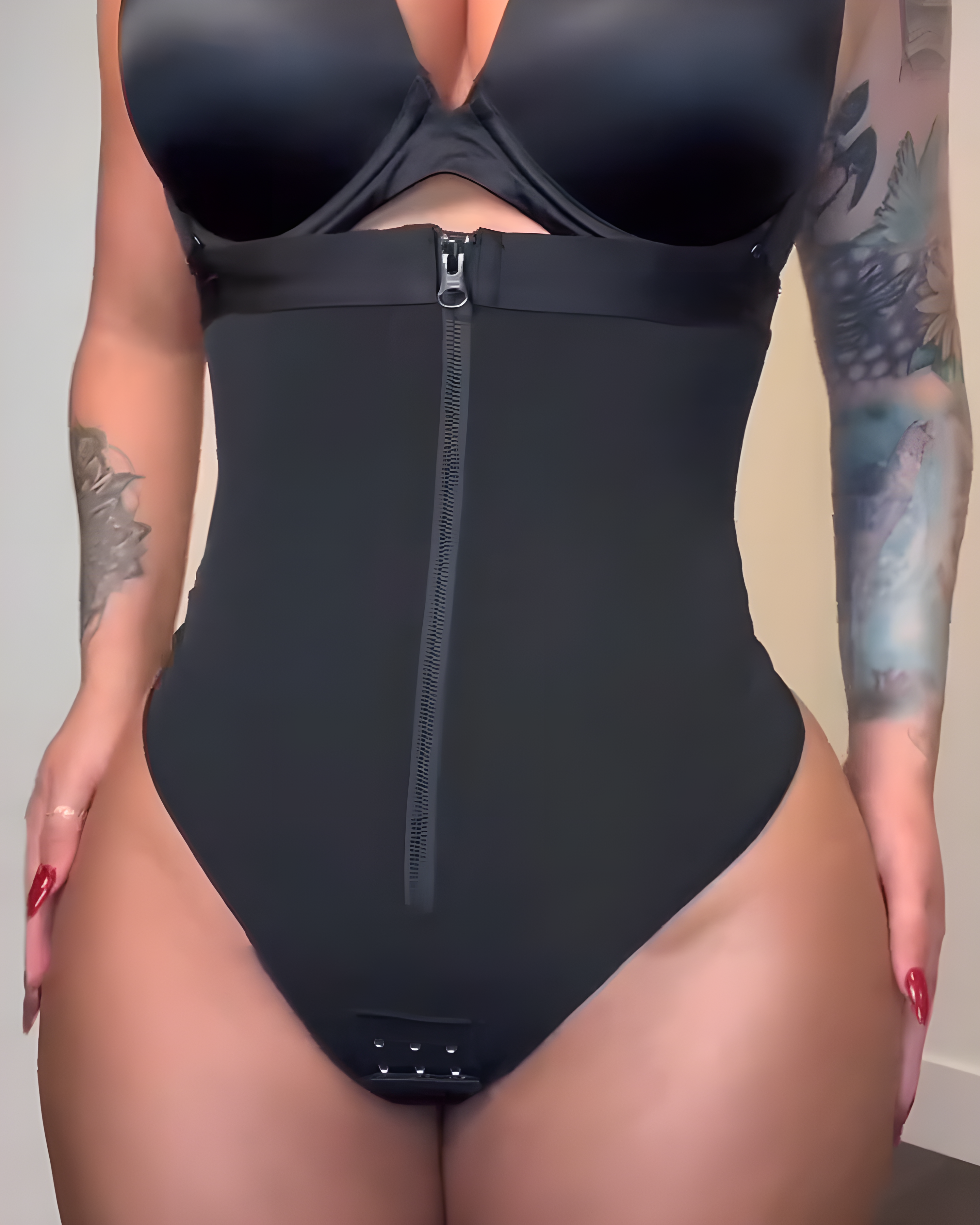 Front Zipper Thong Body Shaper with Straps