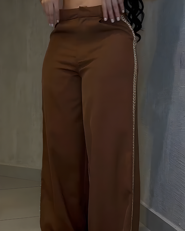 Women's Metal Chain Trim Wide-Leg Casual Pants