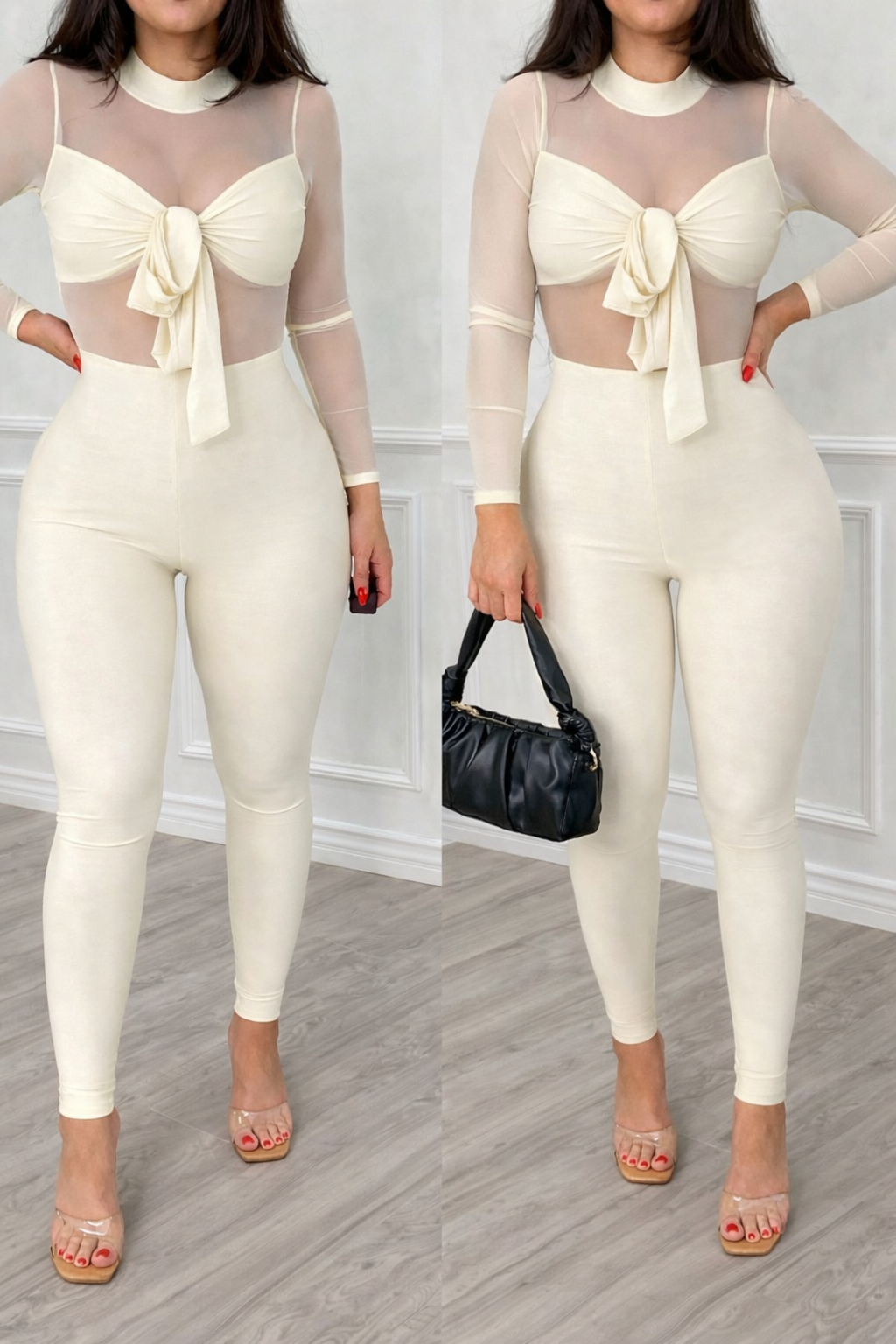 Black Halter Cutout Jumpsuit Beige