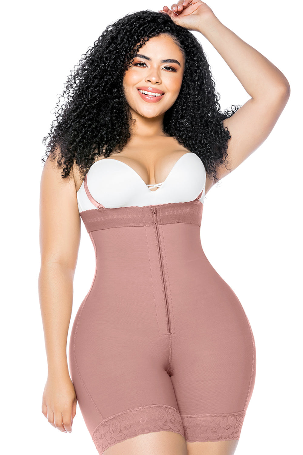Butt Lifter Belly Control Panties Crotch With Zipper Lace Shapewear RosyBrown