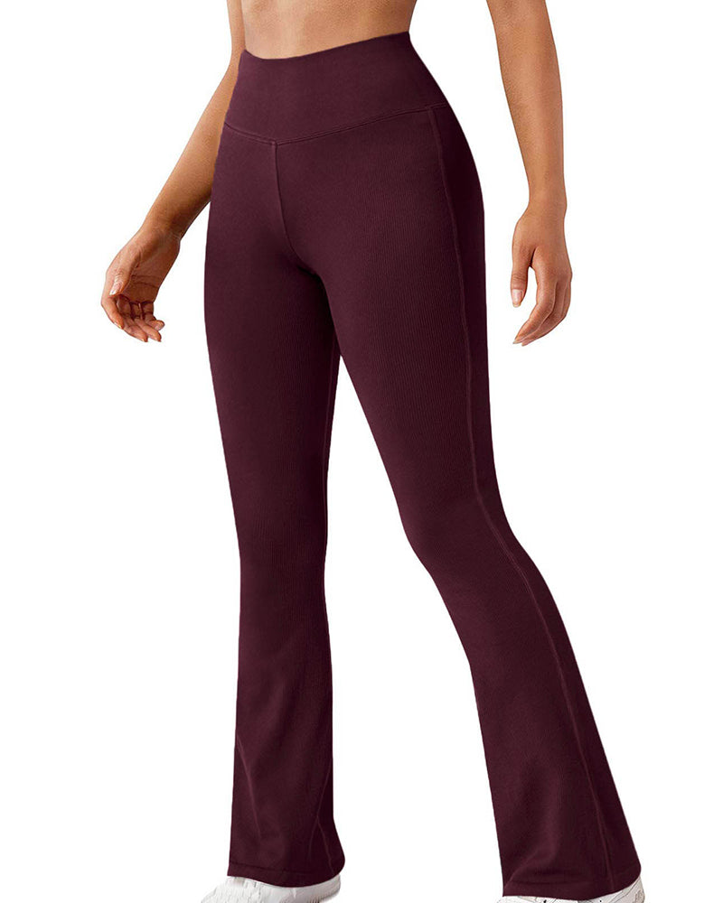 Fashion Ribbed Wide-leg Flared Yoga Leggings DarkRed
