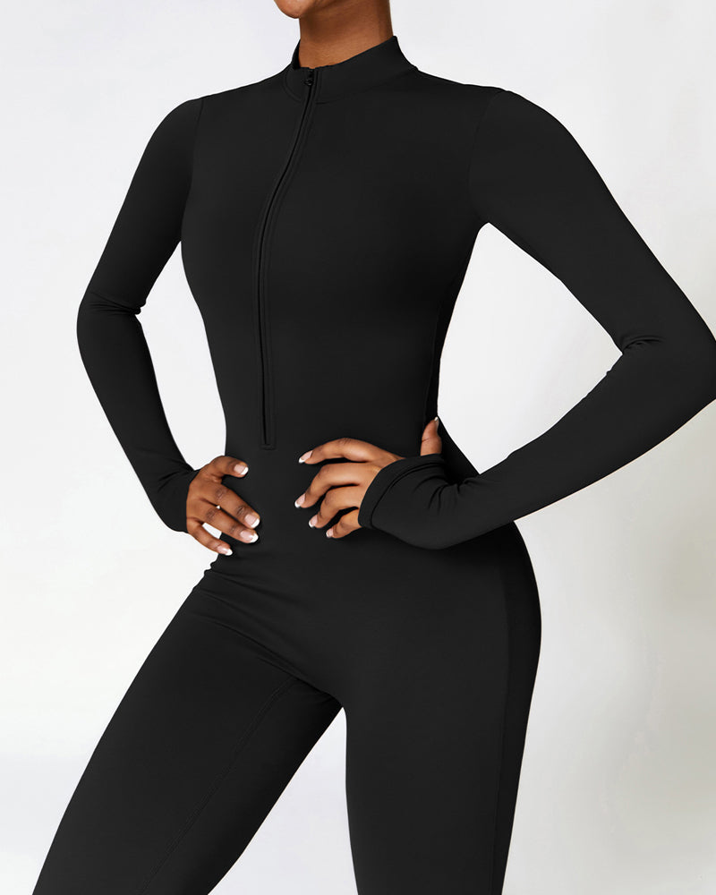 Tight Fleece Yoga Jumpsuit Black