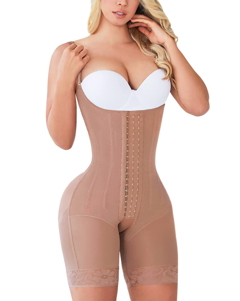 Women Fashion Lace Compression Comfortable Body Shaper RosyBrown