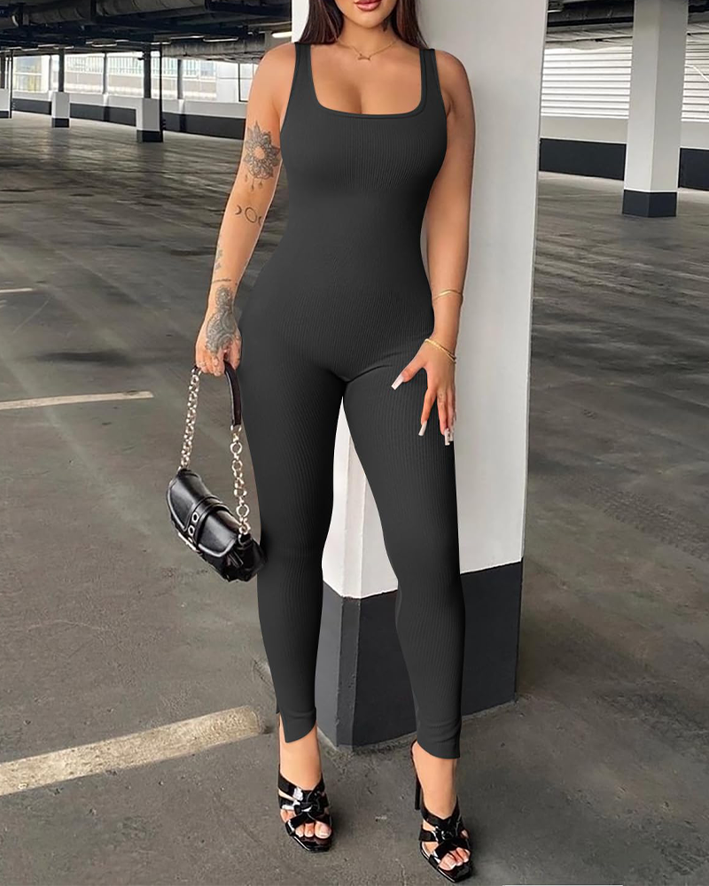 Ribbed Sleeveless Jumpsuit Black