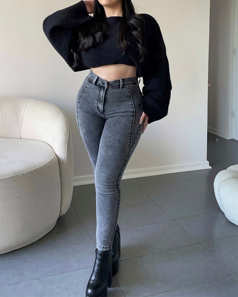 Fashion Skinny Hips Enhance Jeans Grey