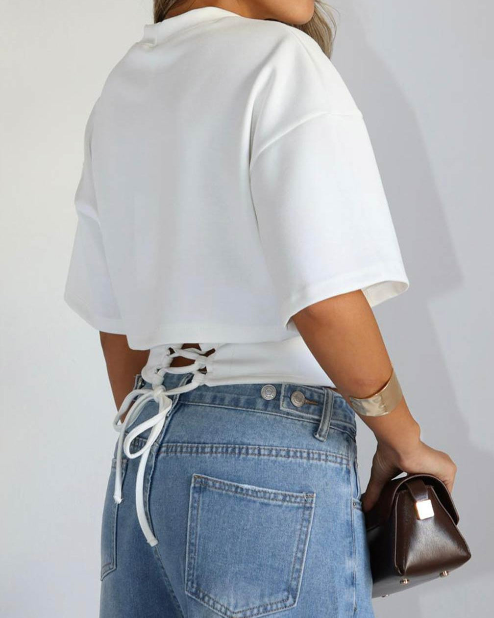 Corset Lace-Up Backless T-Shirt