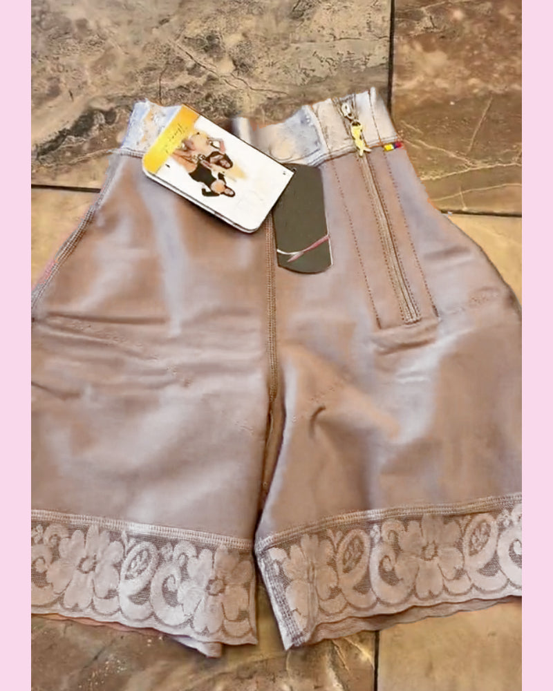 High Waist Side Zipper Butter Lifter Faja Shorts Tan