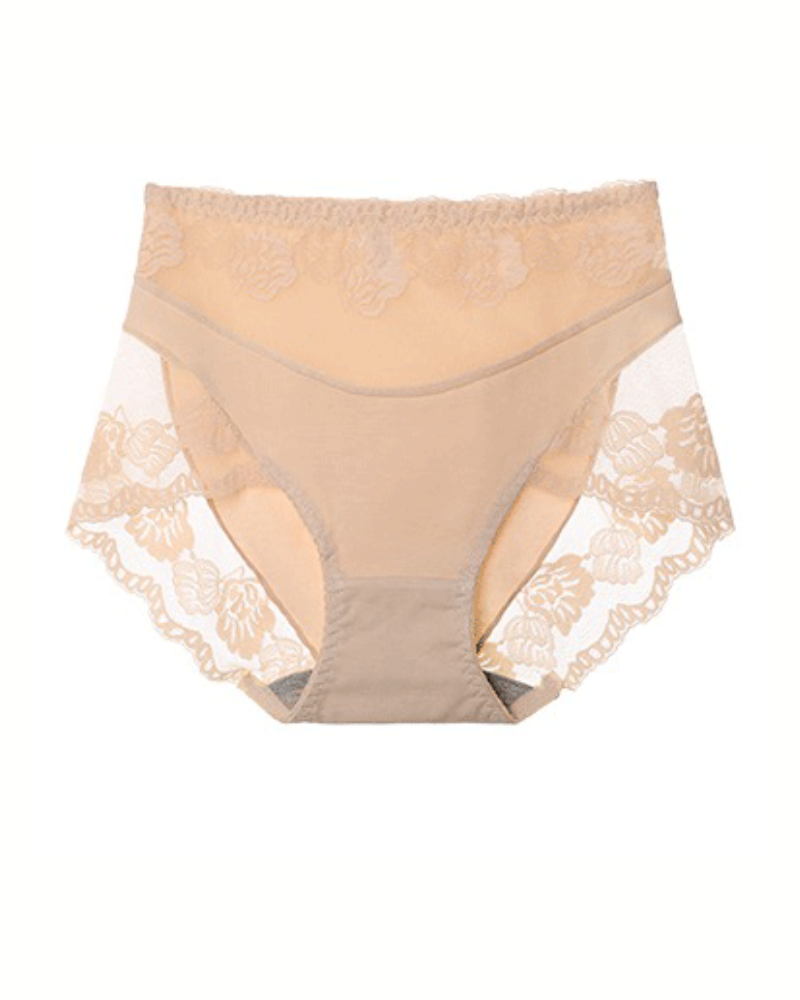 Sexy Lace Breathable Plus Size Tummy Control Briefs Tan One Size