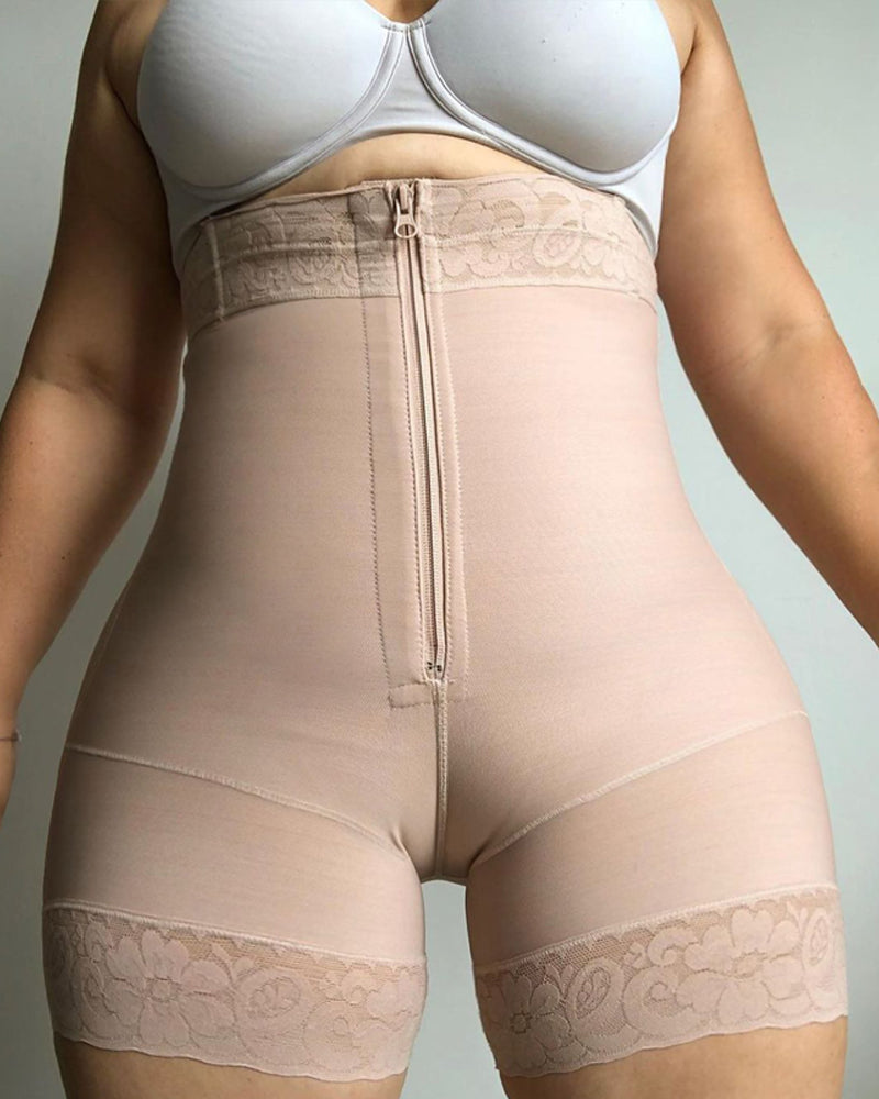 Extra High Waisted Butt Lifting Shaping Shorts With Fashion Zipper RosyBrown