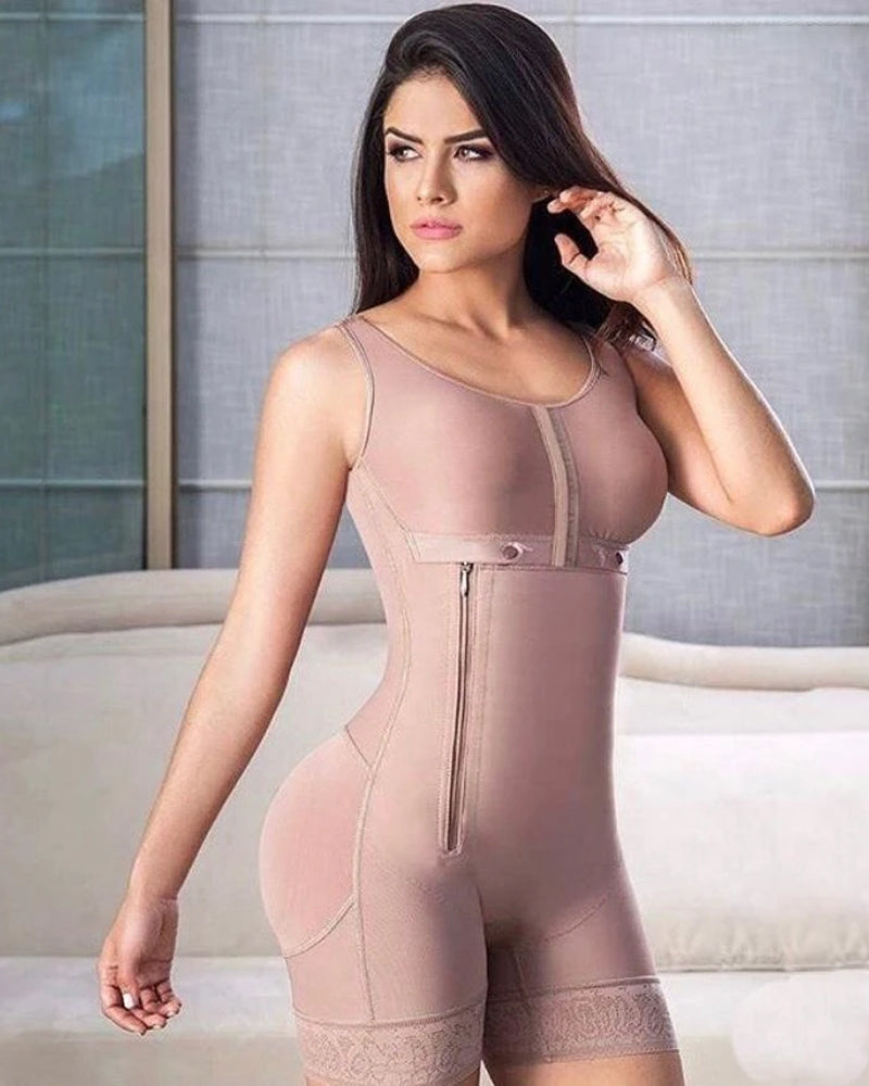 Side Zipper Adjustable Breast Support Tummy Control Shapewear RosyBrown