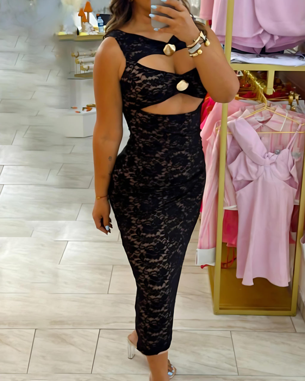 Sexy Lace Cutout Sleeveless Bodycon Dress