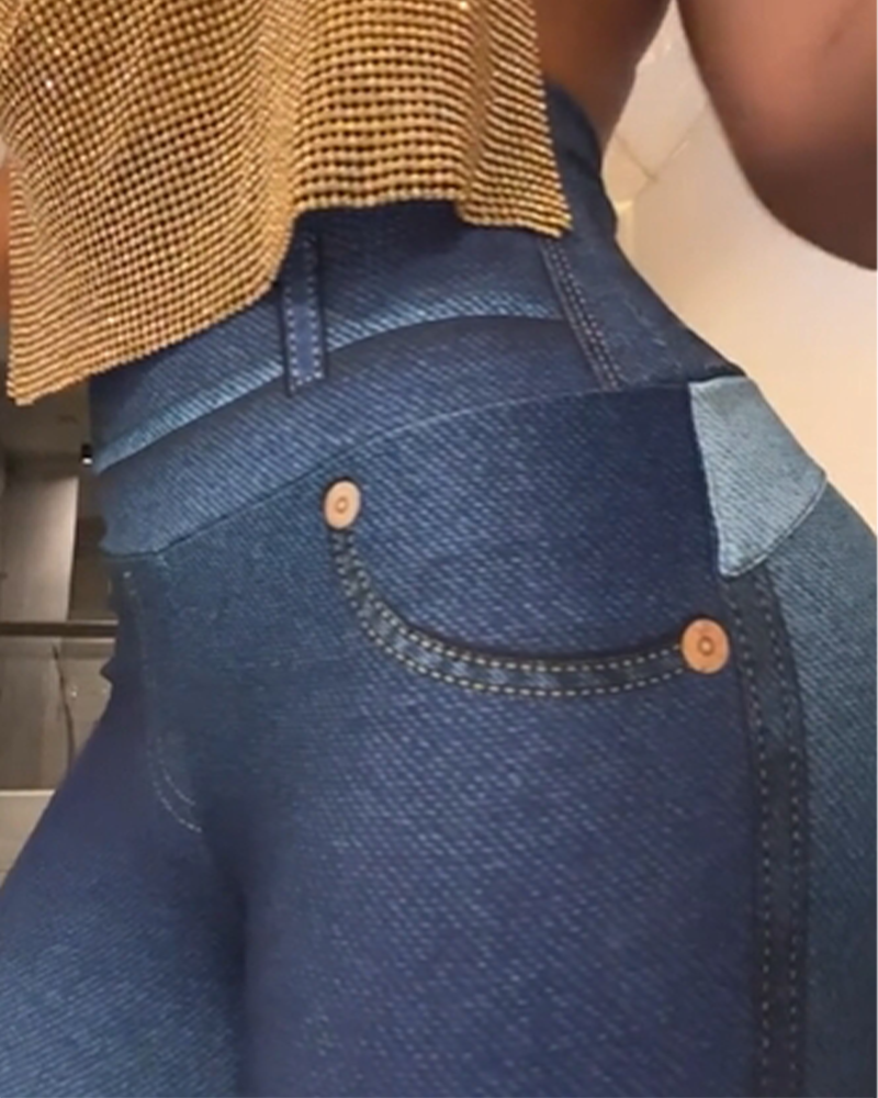 Skinny Butt Lifting Jeans Leggings Blue