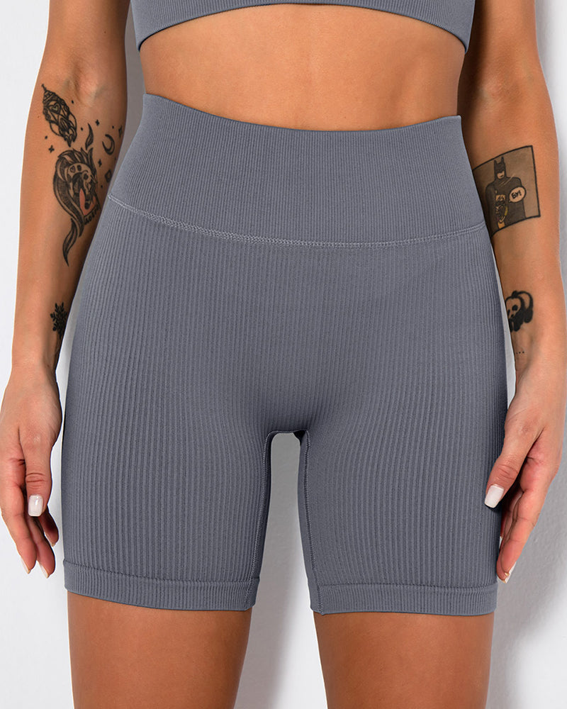 High Waist Fitness Pants Sports Running Yoga Shorts Grey