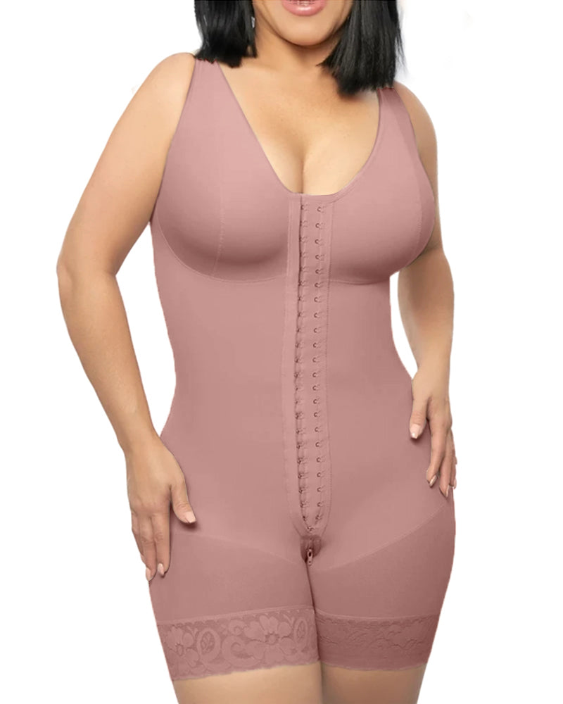 Compression Control Abdomen Buttoned Fitness Bodysuit RosyBrown