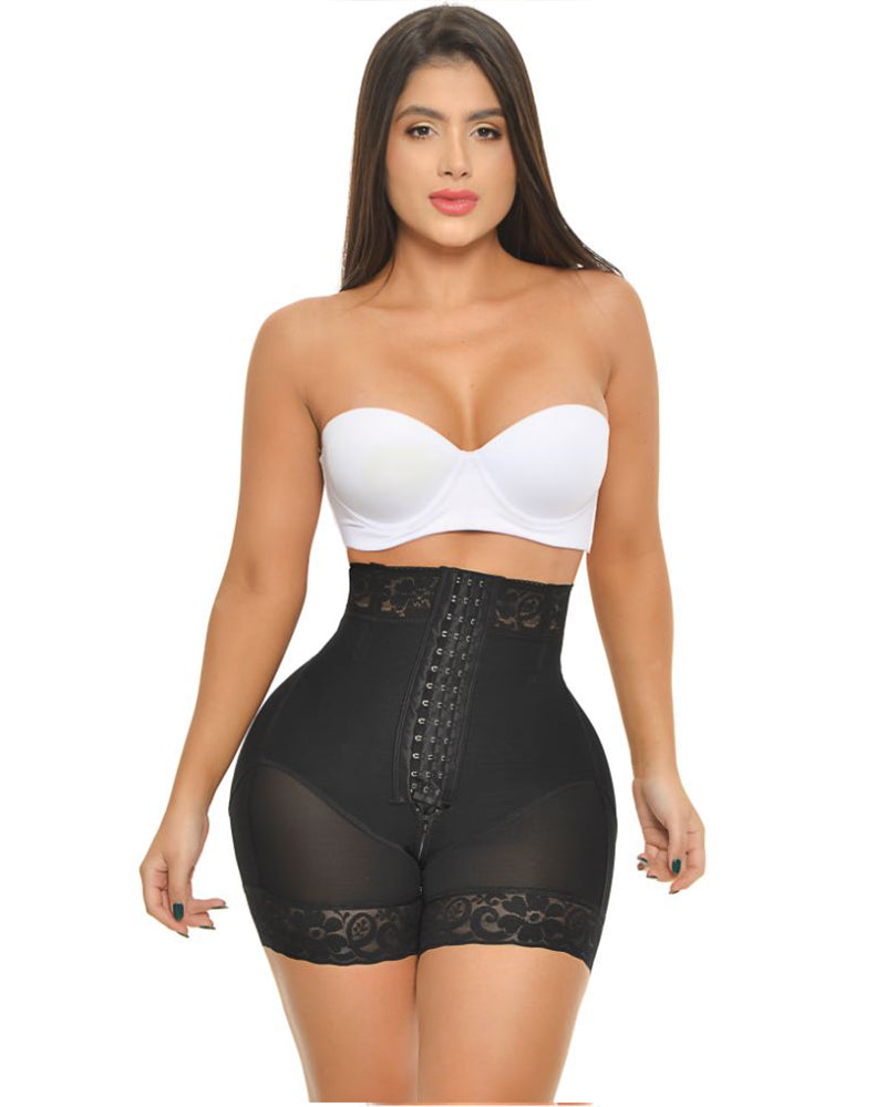 High Waist Push Up Short With 3 Rows Of Snaps And Enhancement Black