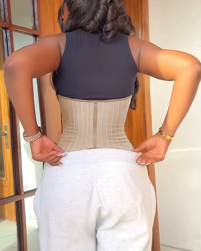 High Compression Steel Curve Zipper Waist Trainer Tan
