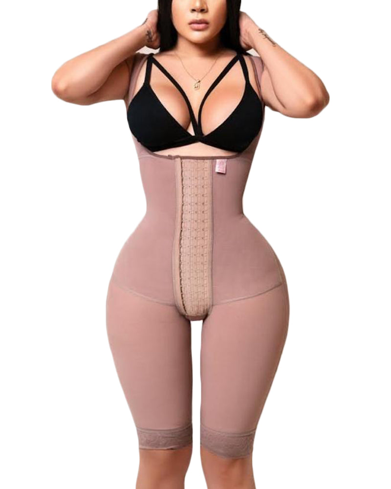 Tummy Control Adjustable Hook and Eye Front Closure Shapewear RosyBrown