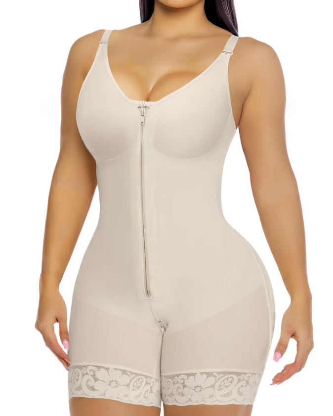 Front Zipper Abdomen Shaper Full Body Shaper Beige