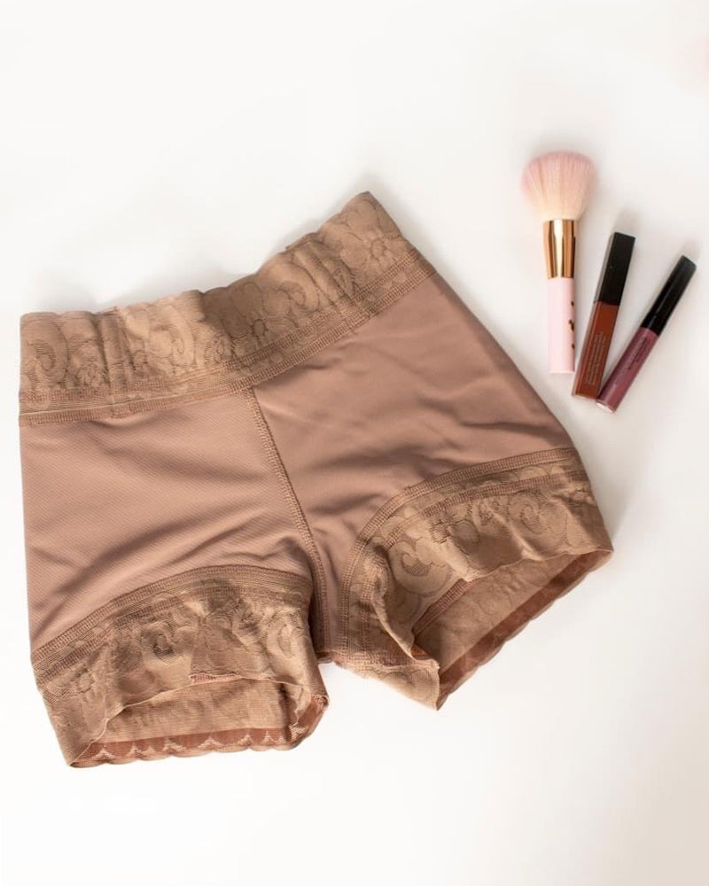 High Waisted Sculpting Tummy Control Butt Lifter Shorts RosyBrown