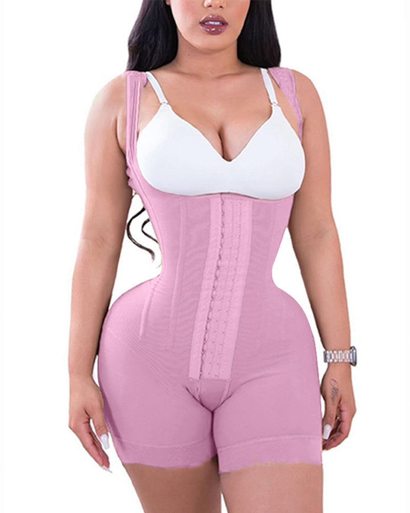 Fashion Tummy Control Double Compression Adjustable Bodysuit Pink