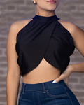 Sexy Halter Neck Irregular Backless Top Black