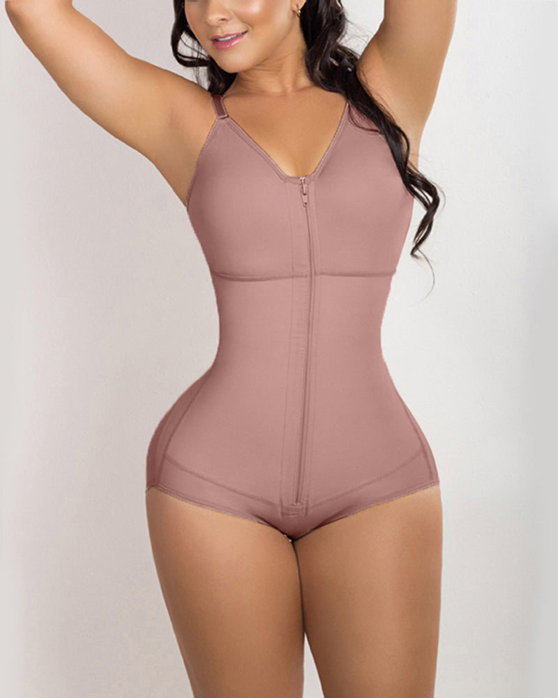High Compression Post Surgery Shapewear With Zipper Closure RosyBrown