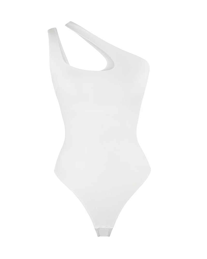 One Shoulder Seamless Bodysuit White