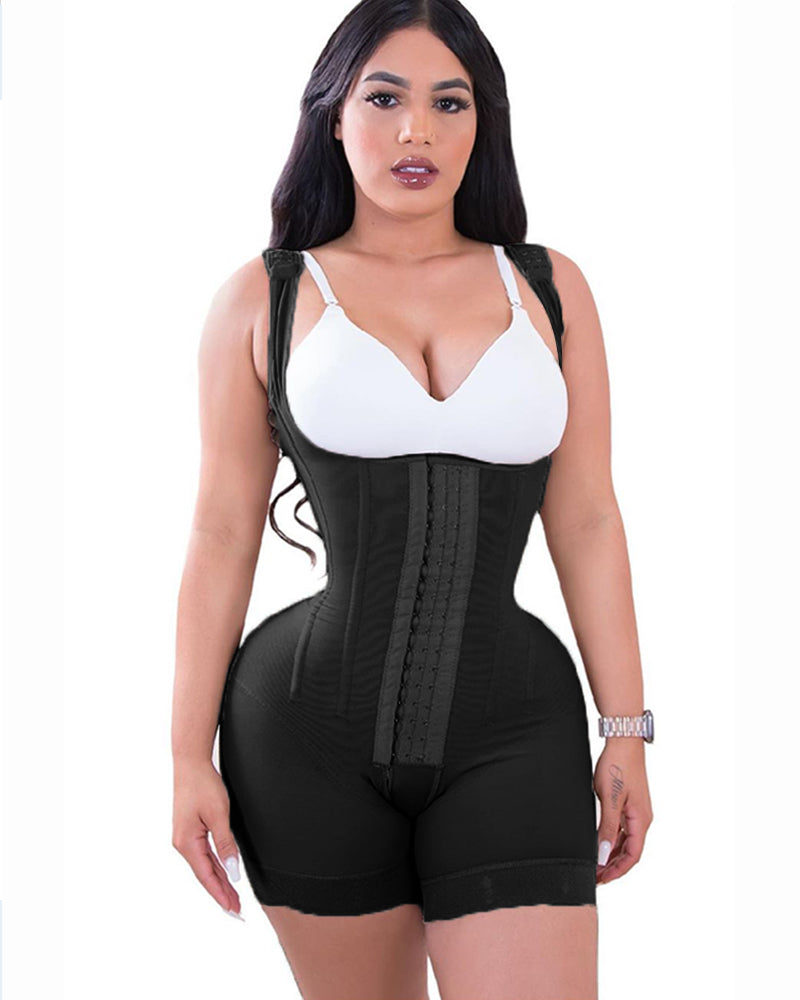 Fashion Tummy Control Double Compression Adjustable Bodysuit Black