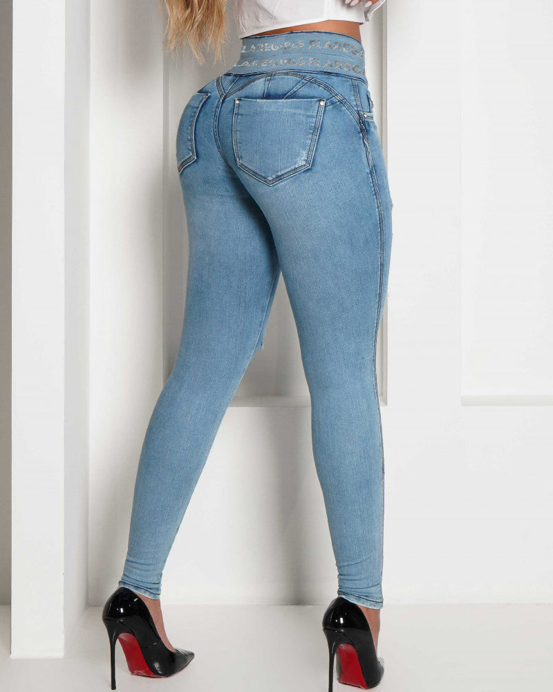 Women's High Waisted Compression Jeans Pants Lightblue