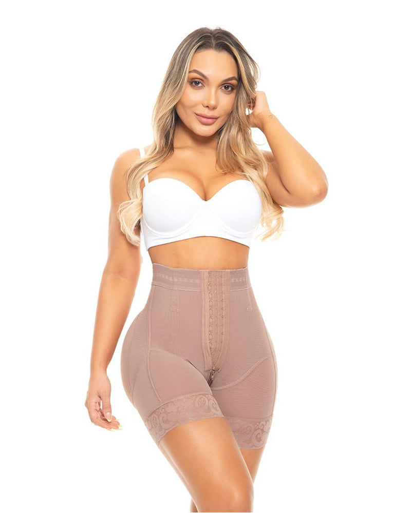 High Waist Push Up Short With 3 Rows Of Snaps And Enhancement RosyBrown