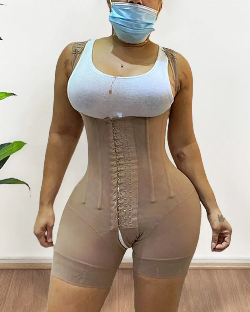 Fashion Double Pressure Abdominal Shaping Full Body Shapewear Tan