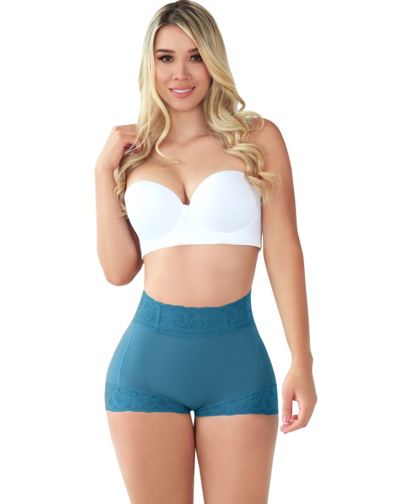 Women High Waisted Sculpting Tummy Control Butt Lifter Shorts Blue