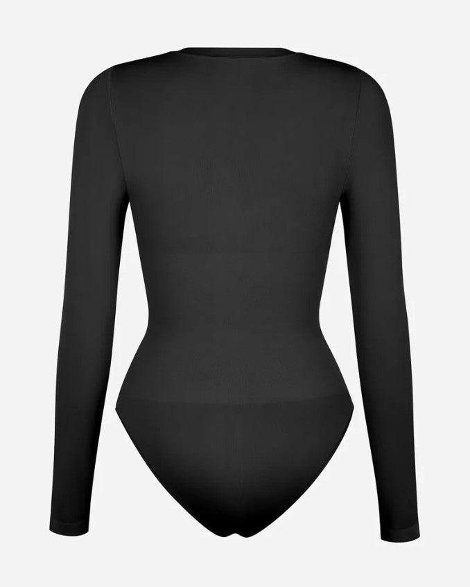 Seamless Comfort Round Neck Long-Sleeved Thong Shaper Bodysuit