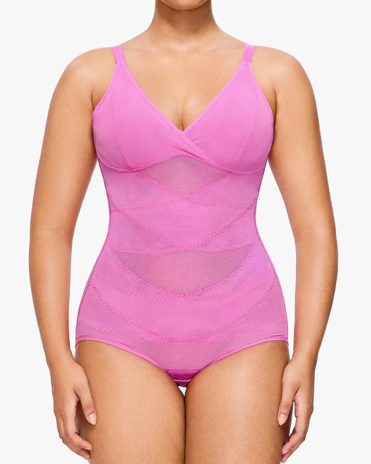 Sheer Mesh Slimming Thong Bodysuit Violet