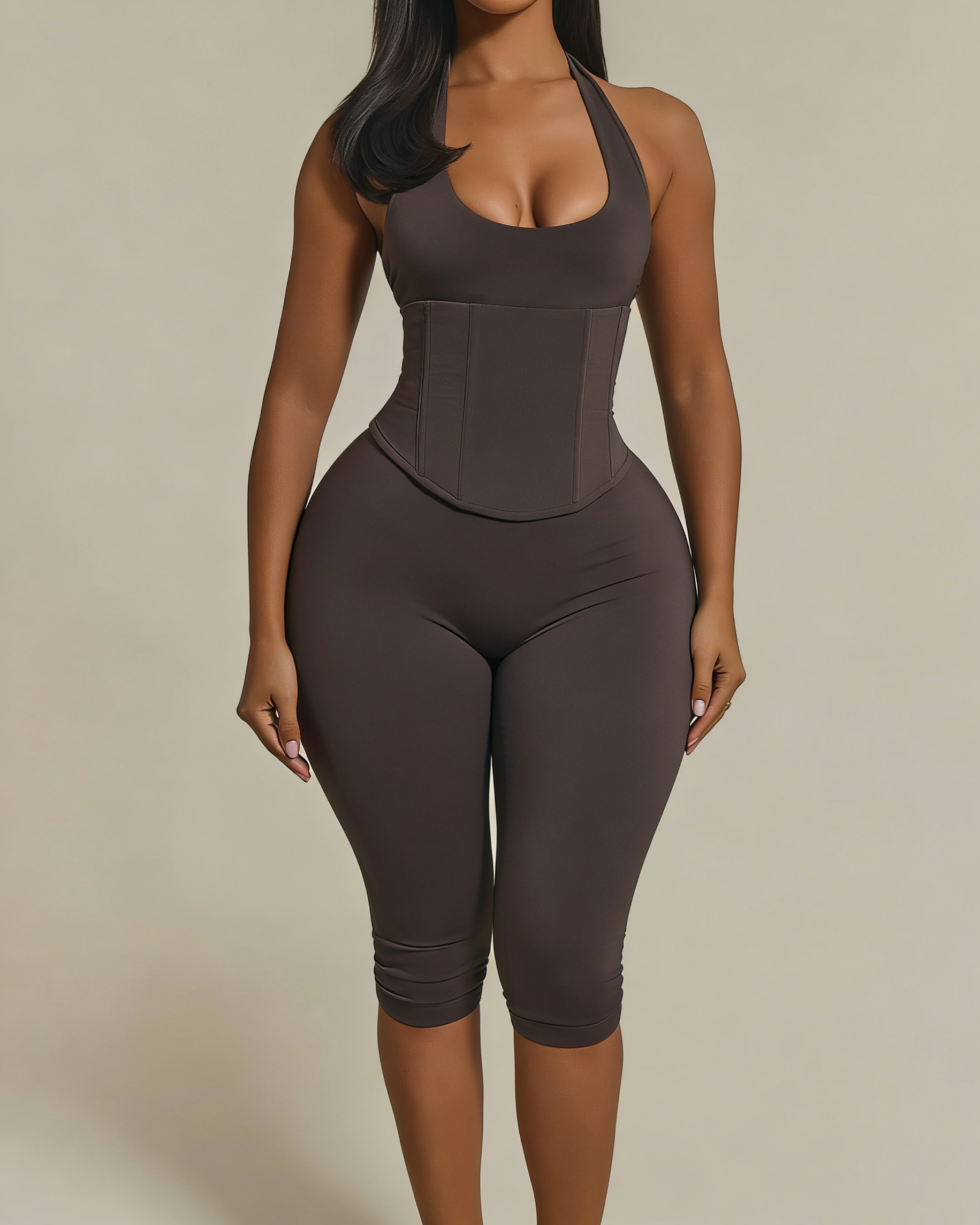 Hourglass Figure The Corset Shaping Jumpsuit Brown