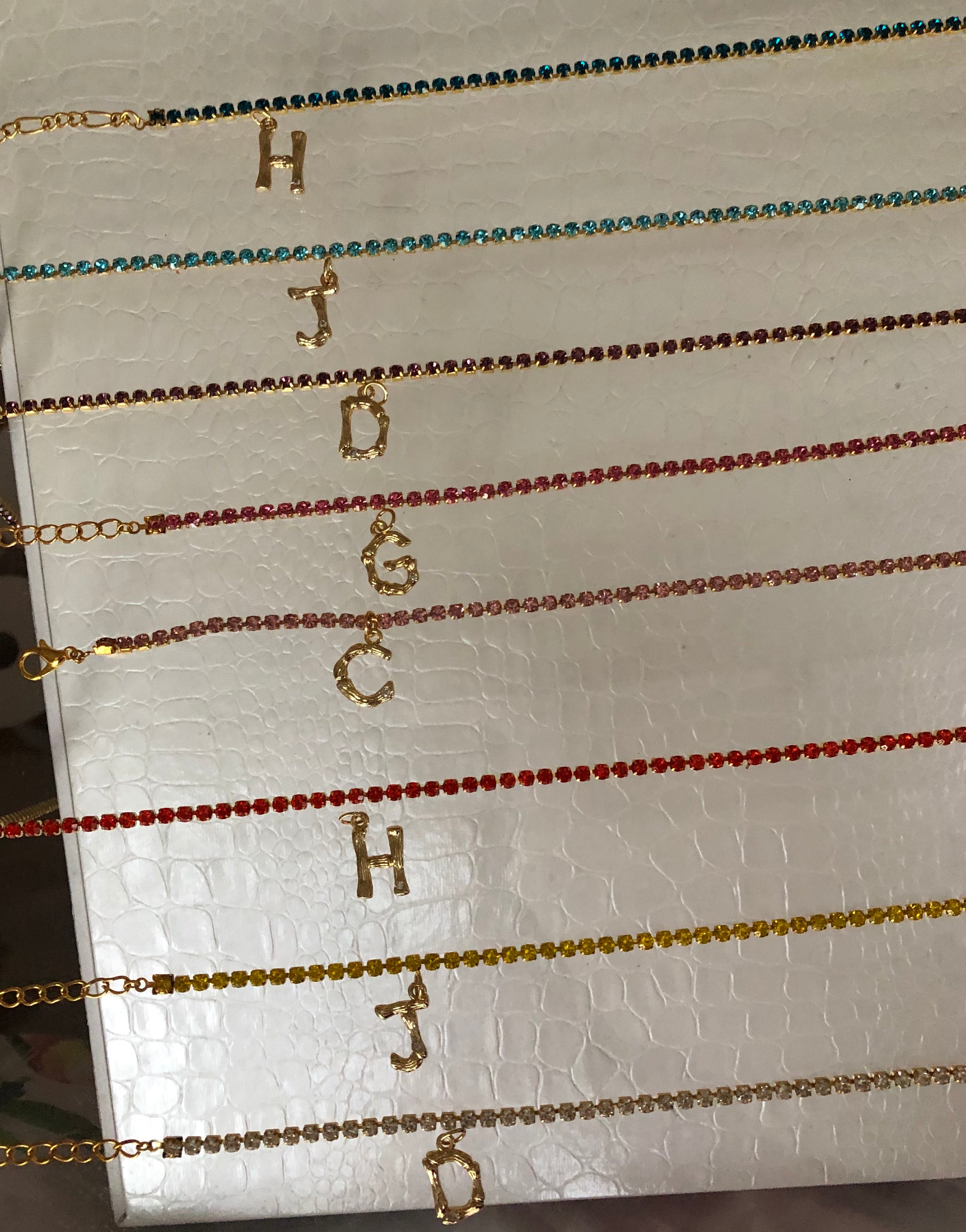 Rhinestone bamboo letter anklet