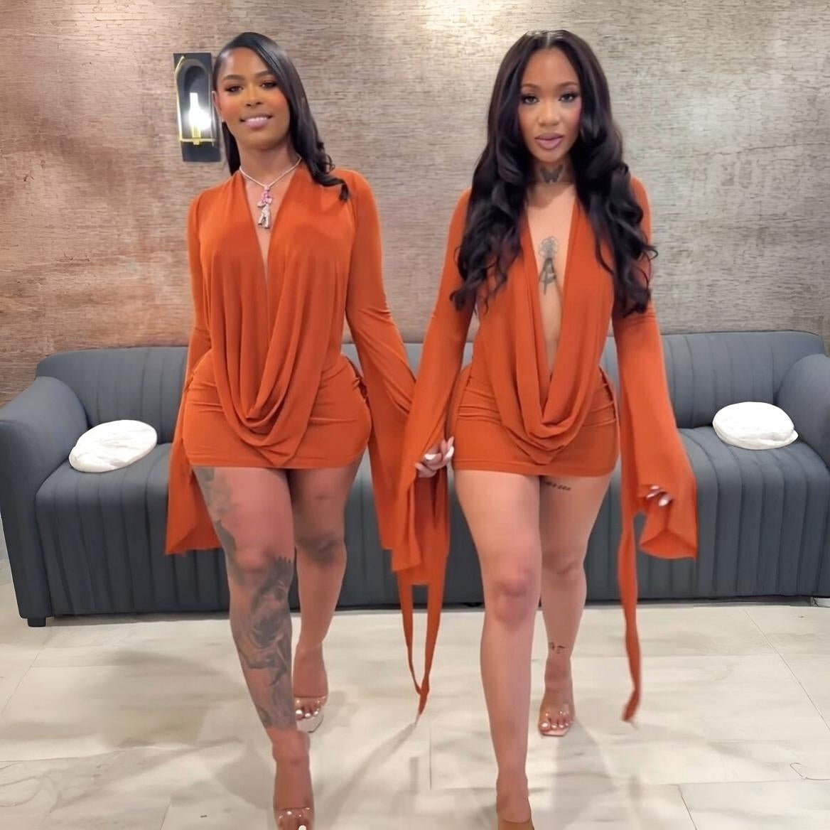 Draped Vacation Mini Dress Orange