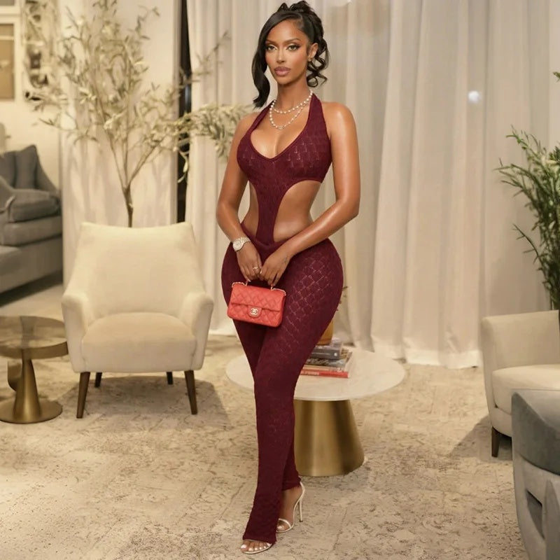 Hollow Out Lace Illusion Jumpsuit