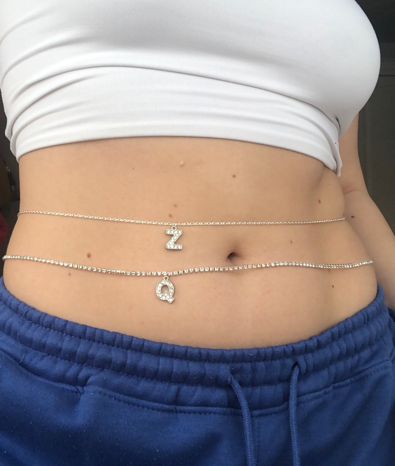 Silver letter belly chain