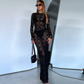 Lace See Through Maxi Dress Black