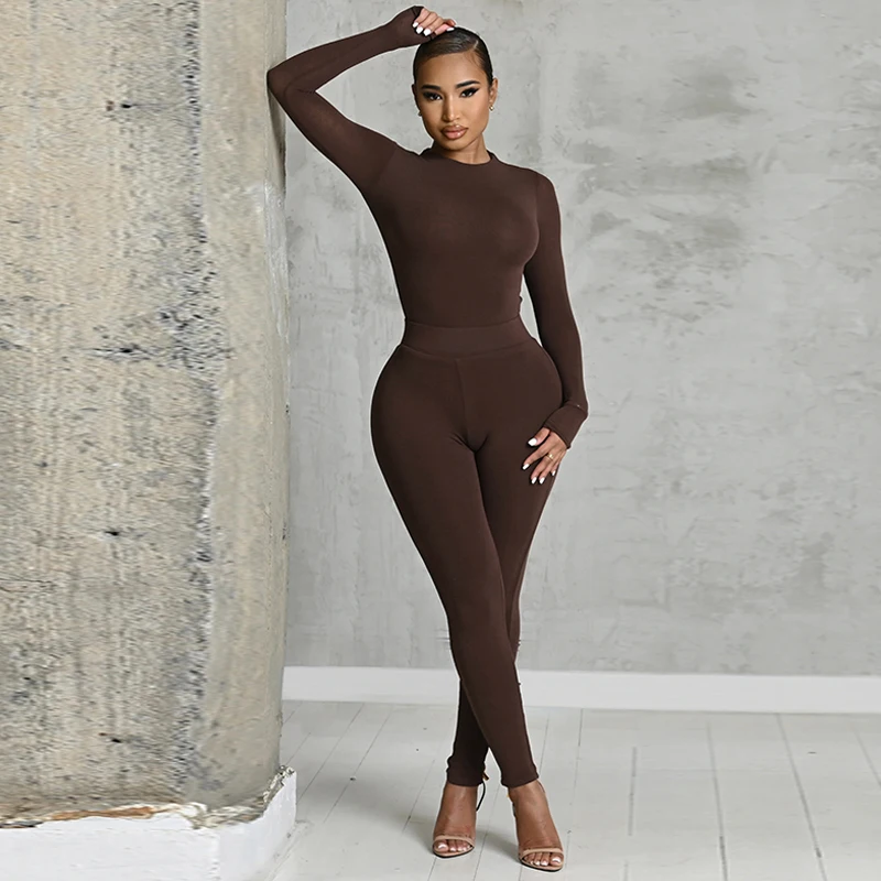 Active Stretchy Bodysuit Set Brown
