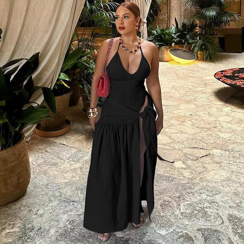 Elegant Bodysuit And Wrap Skirt Set Black