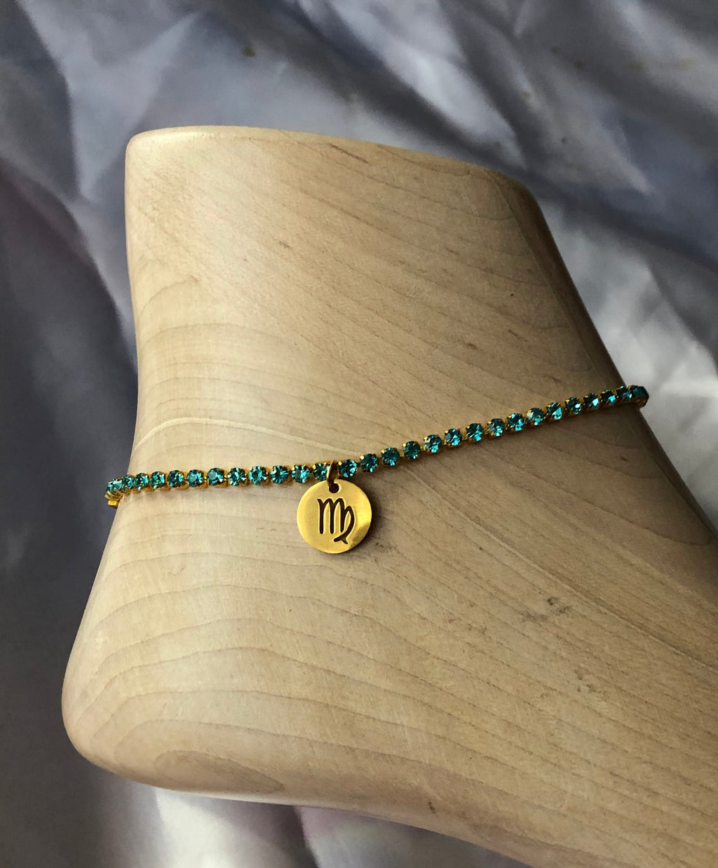 Rhinestone circle zodiac sign anklet