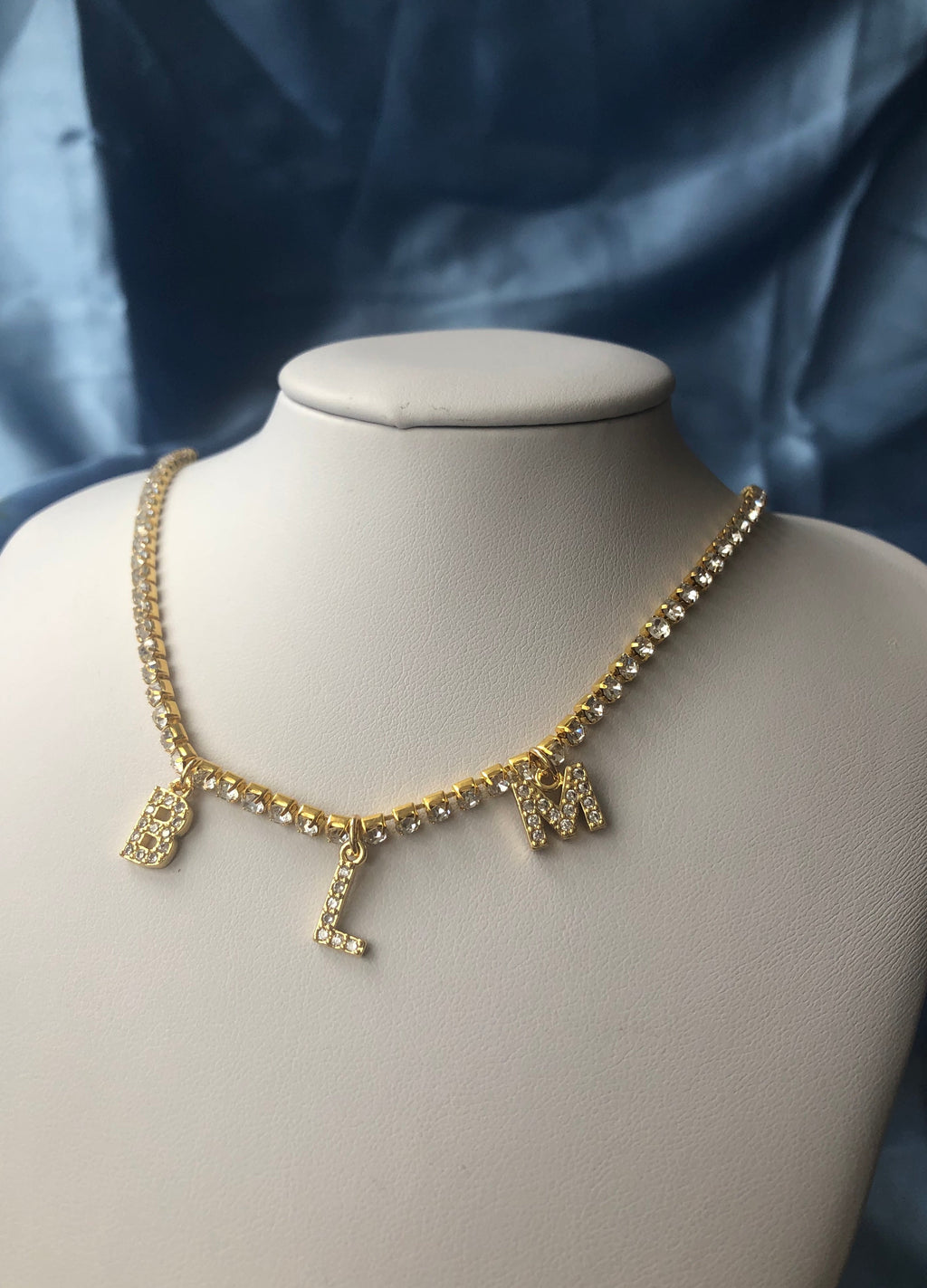 Cz name necklace 3 Rhinestone Gold
