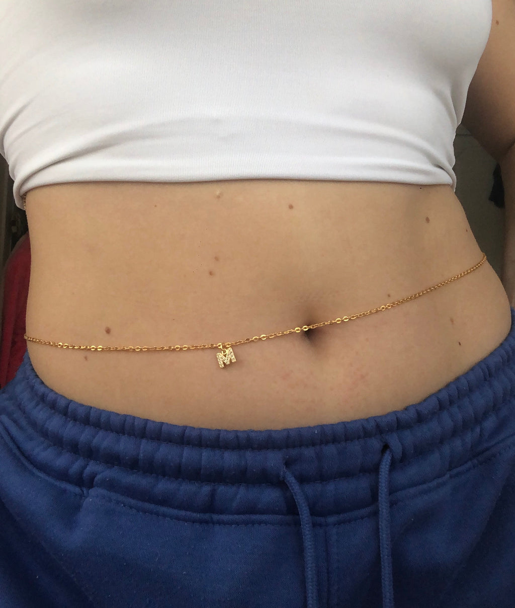 Cz letter pendant belly chain Thin A