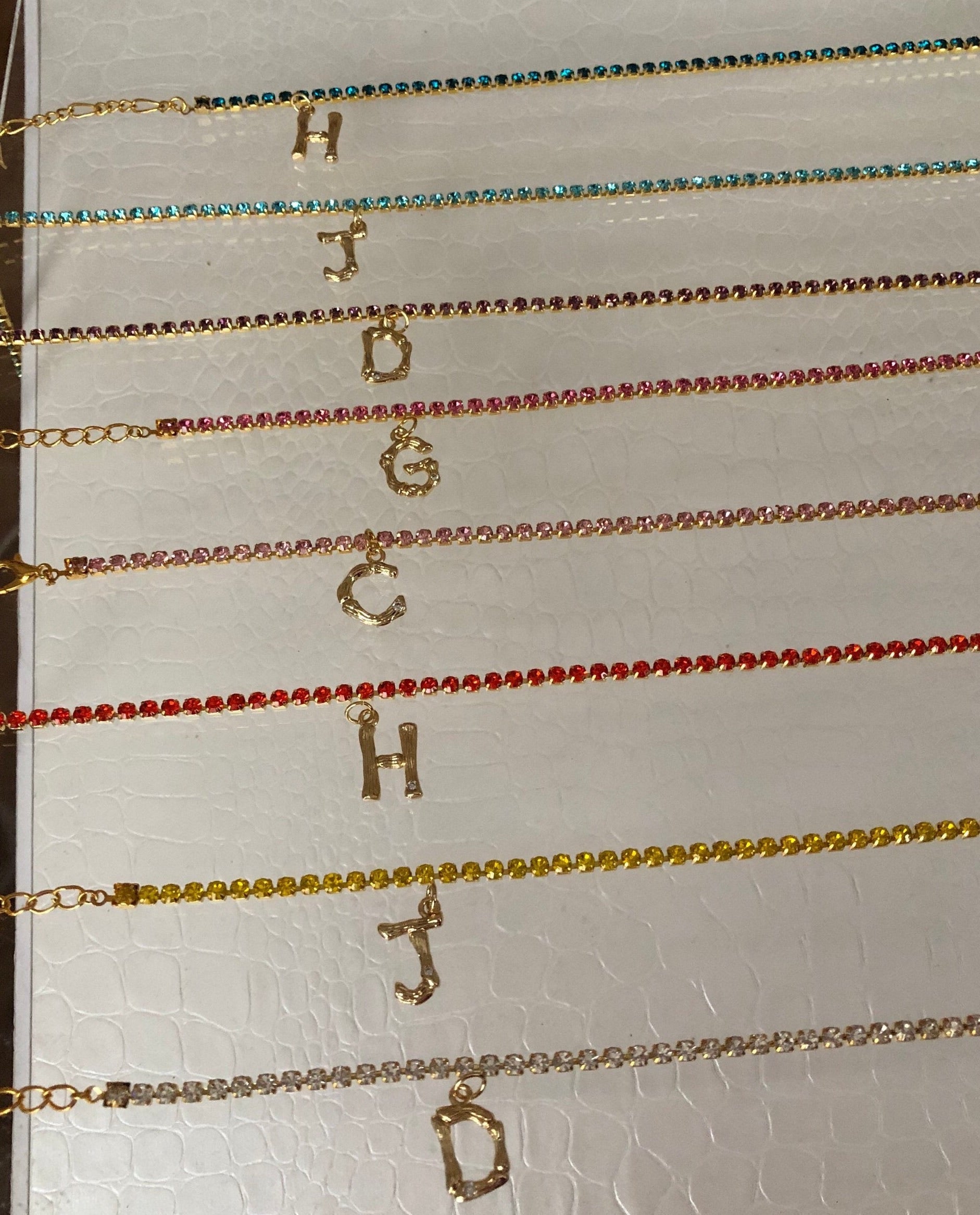 Rhinestone bamboo letter anklet