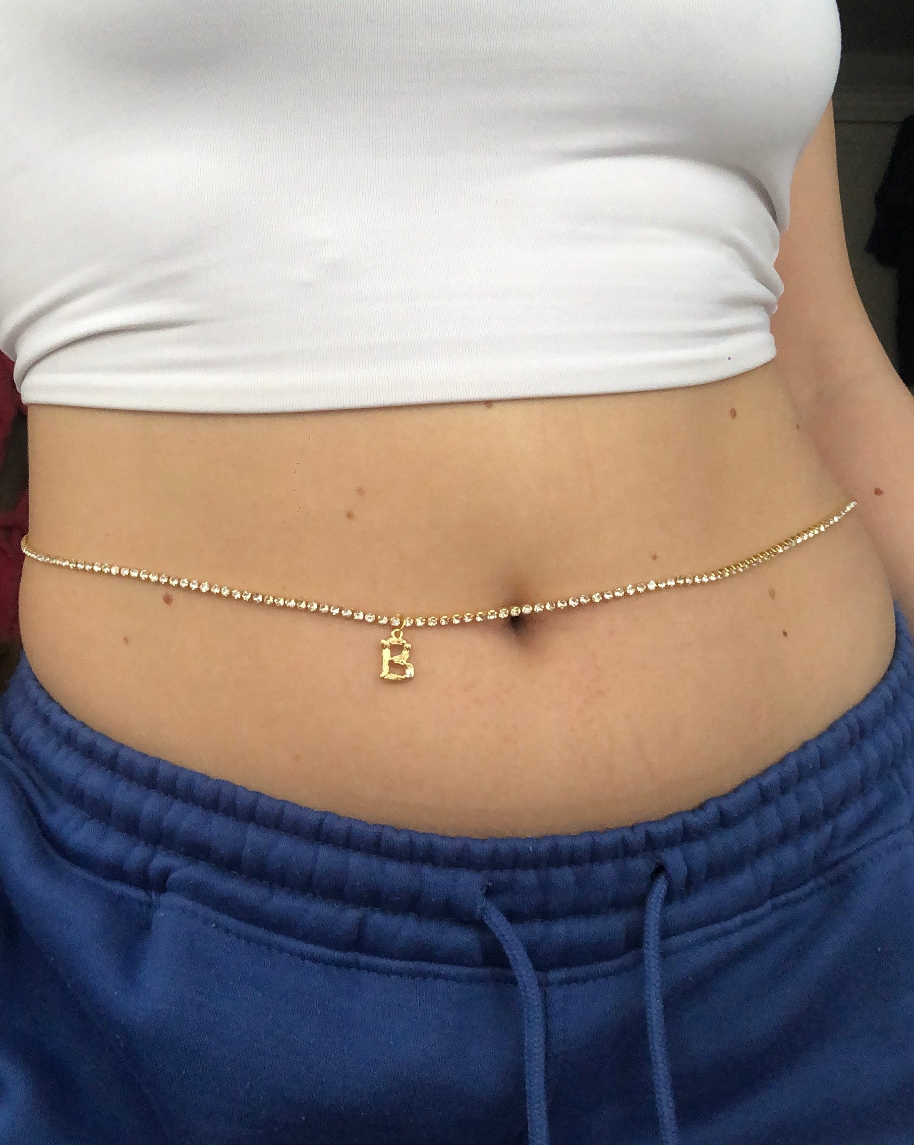 Bamboo letter pendant belly chain Rhinestone A