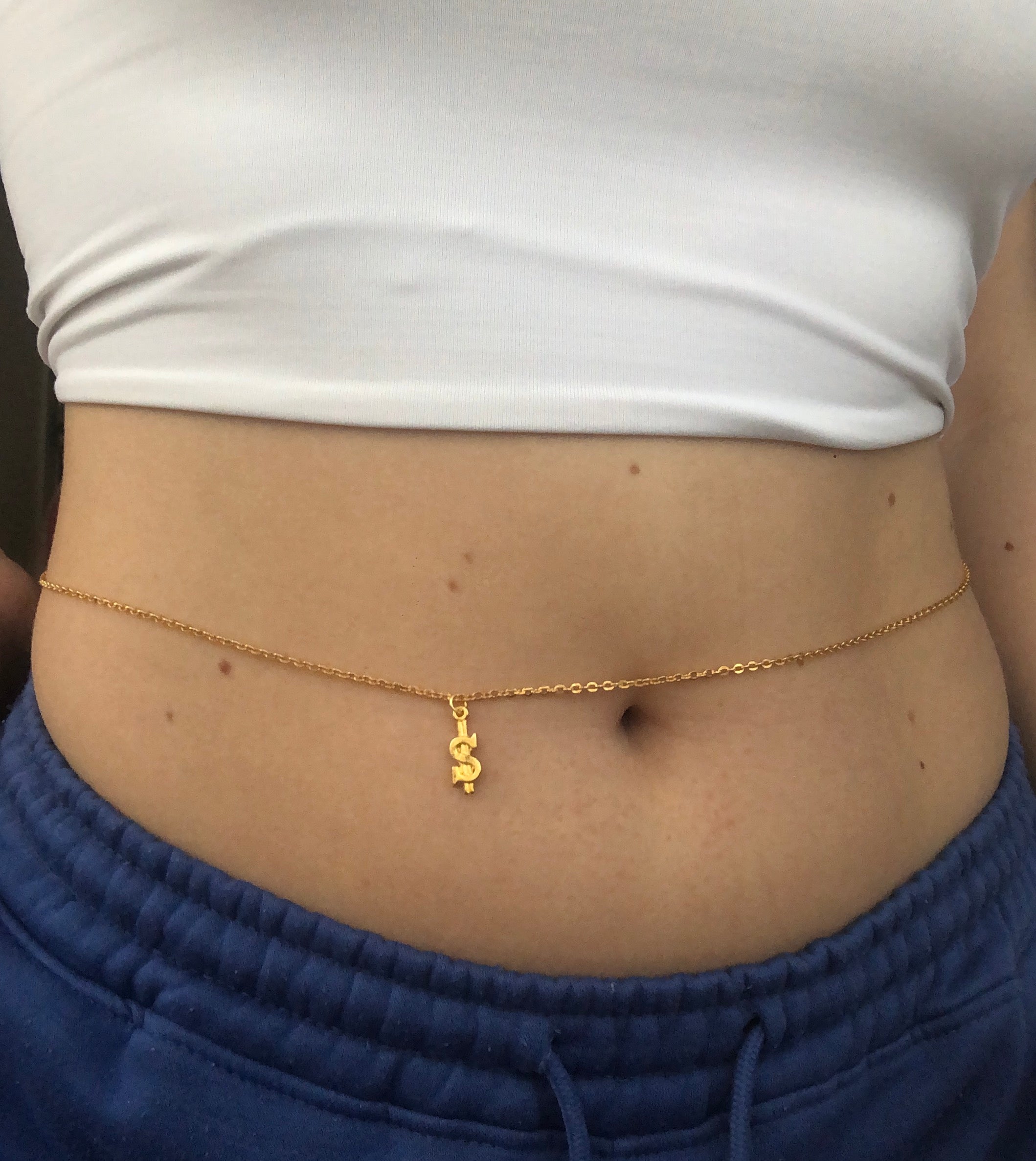 Dollar sign/music note pendant belly chain Dollar sign