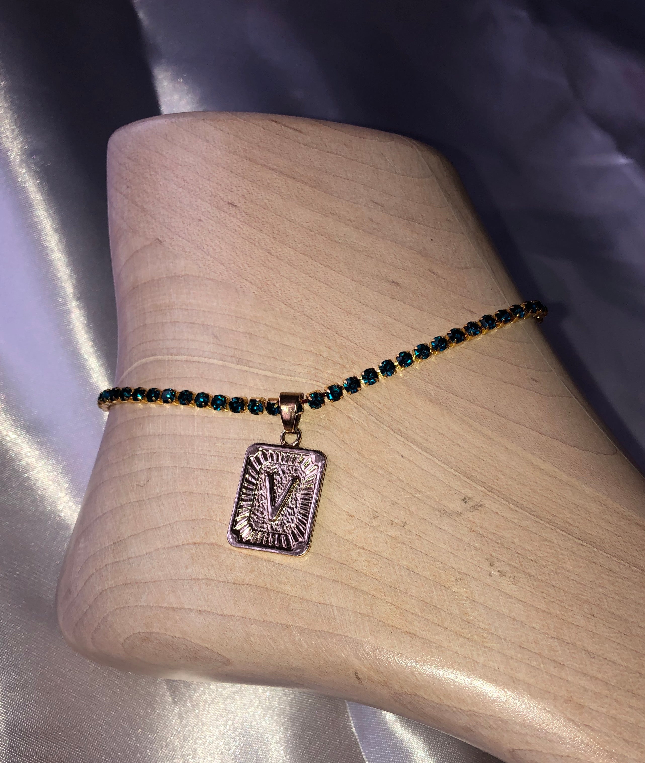 Rhinestone letter pendant anklet